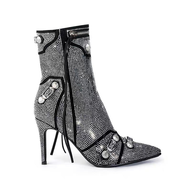 Crystals and Tassels Stiletto Boots - Kelly Obi New York