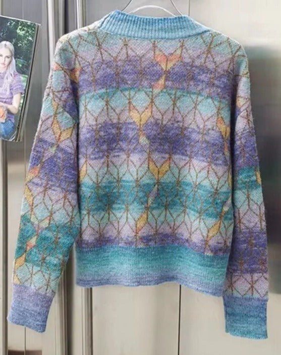 Cube Pattern Beaded Knit Sweater - Kelly Obi New York