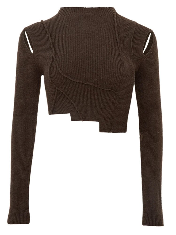 Cut-Out Asymmetrical Hem Crop Sweater - Kelly Obi New York