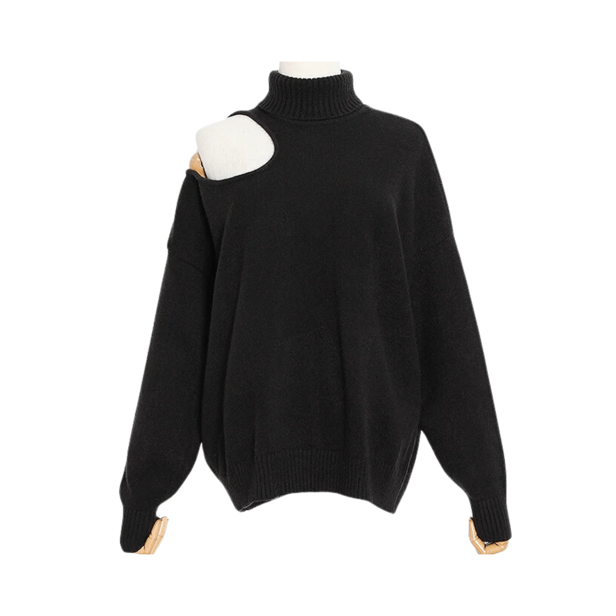 Cutoff Shoulder Turtleneck Knit Sweater - Kelly Obi New York