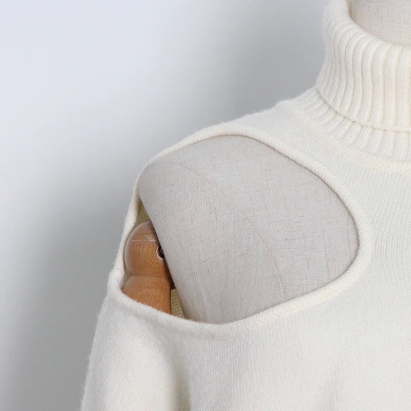 Cutoff Shoulder Turtleneck Knit Sweater - Kelly Obi New York