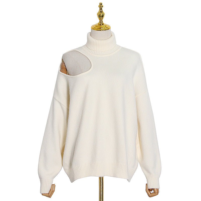 Cutoff Shoulder Turtleneck Knit Sweater - Kelly Obi New York