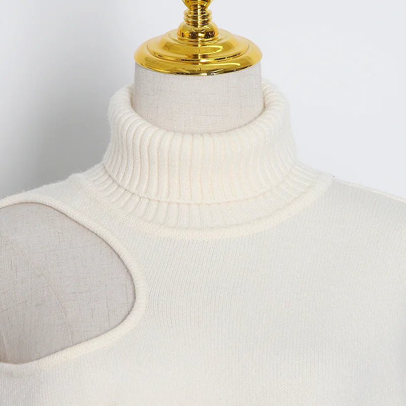 Cutoff Shoulder Turtleneck Knit Sweater - Kelly Obi New York