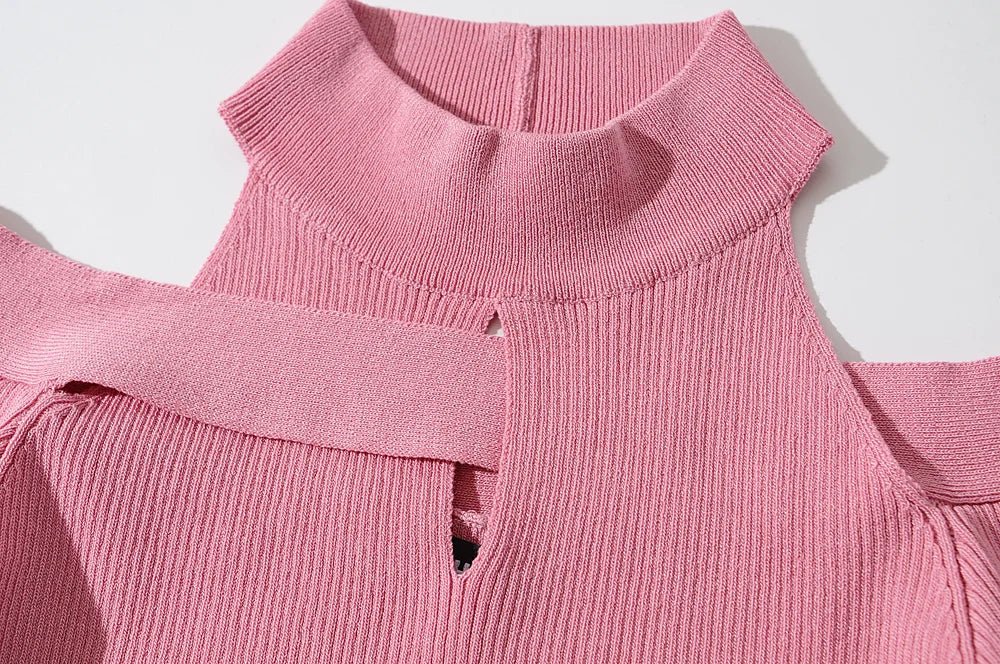 Cutoff Shoulders Stretchable Knit Sweater - Kelly Obi New York