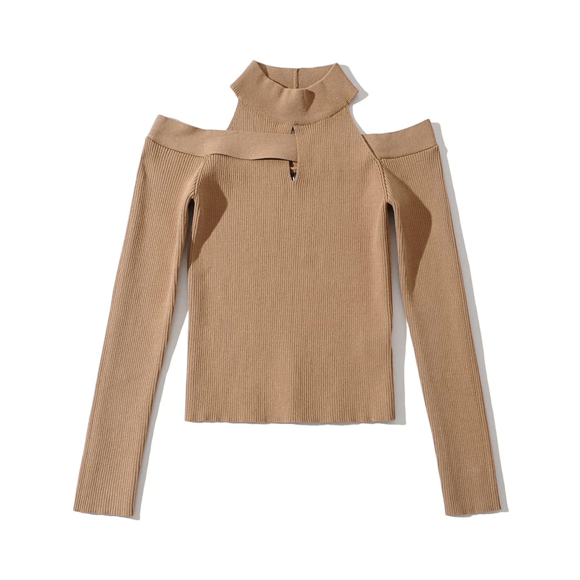 Cutoff Shoulders Stretchable Knit Sweater - Kelly Obi New York