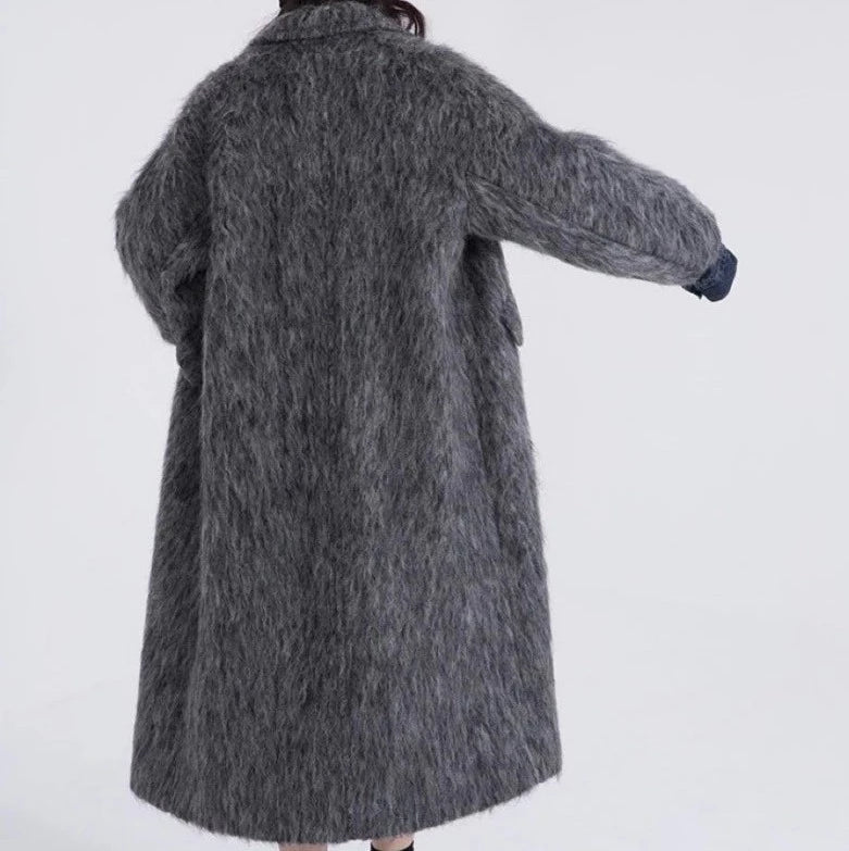 Dark Gray Warm Woolen Long Overcoat - Kelly Obi New York