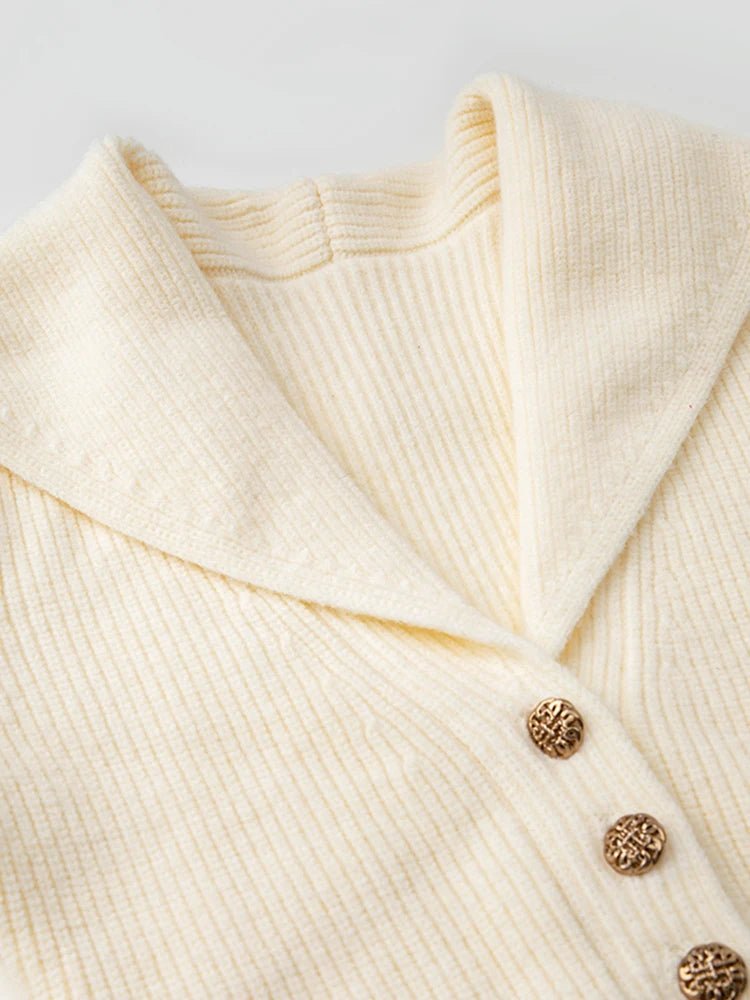 Deco Button V-Neck Sweater Dress - Kelly Obi New York