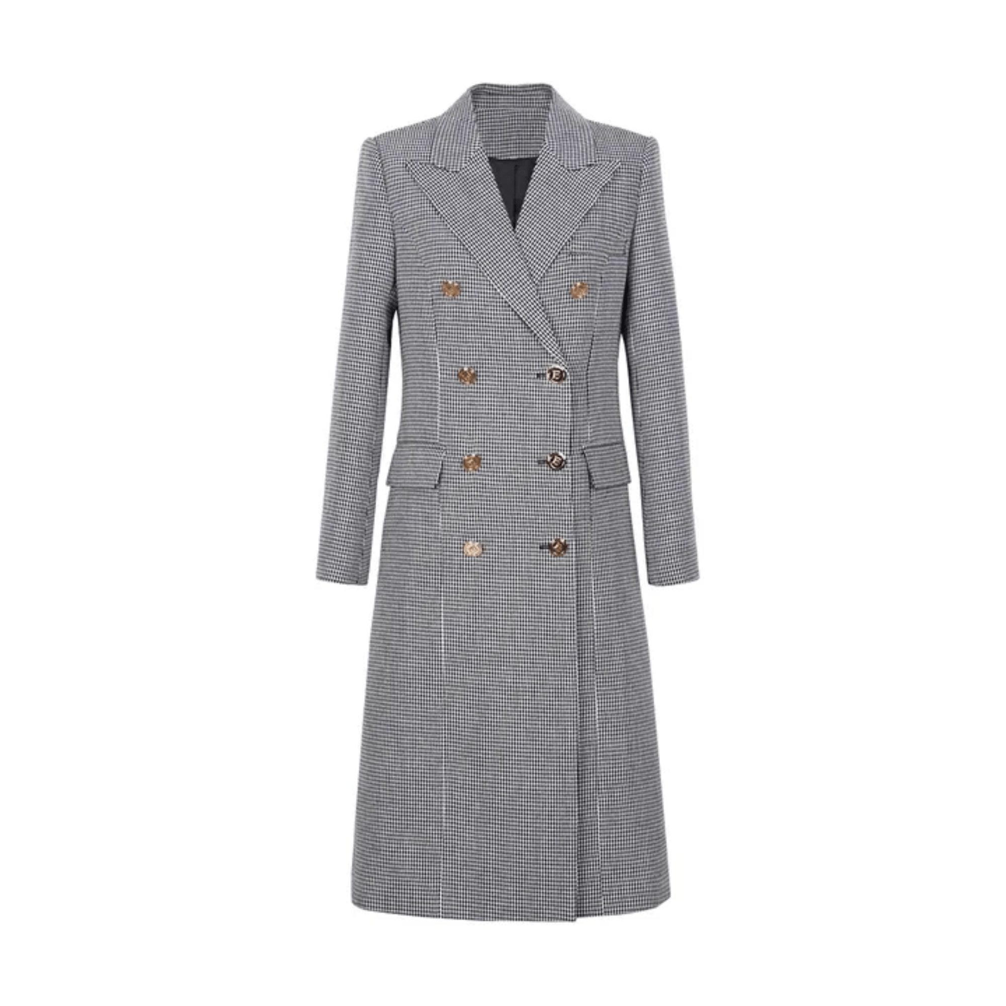 Decorative Gold Buttons Houndstooth Coat - Kelly Obi New York