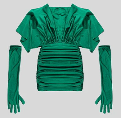 Deep V Mini Dress with Gloves - Kelly Obi New York