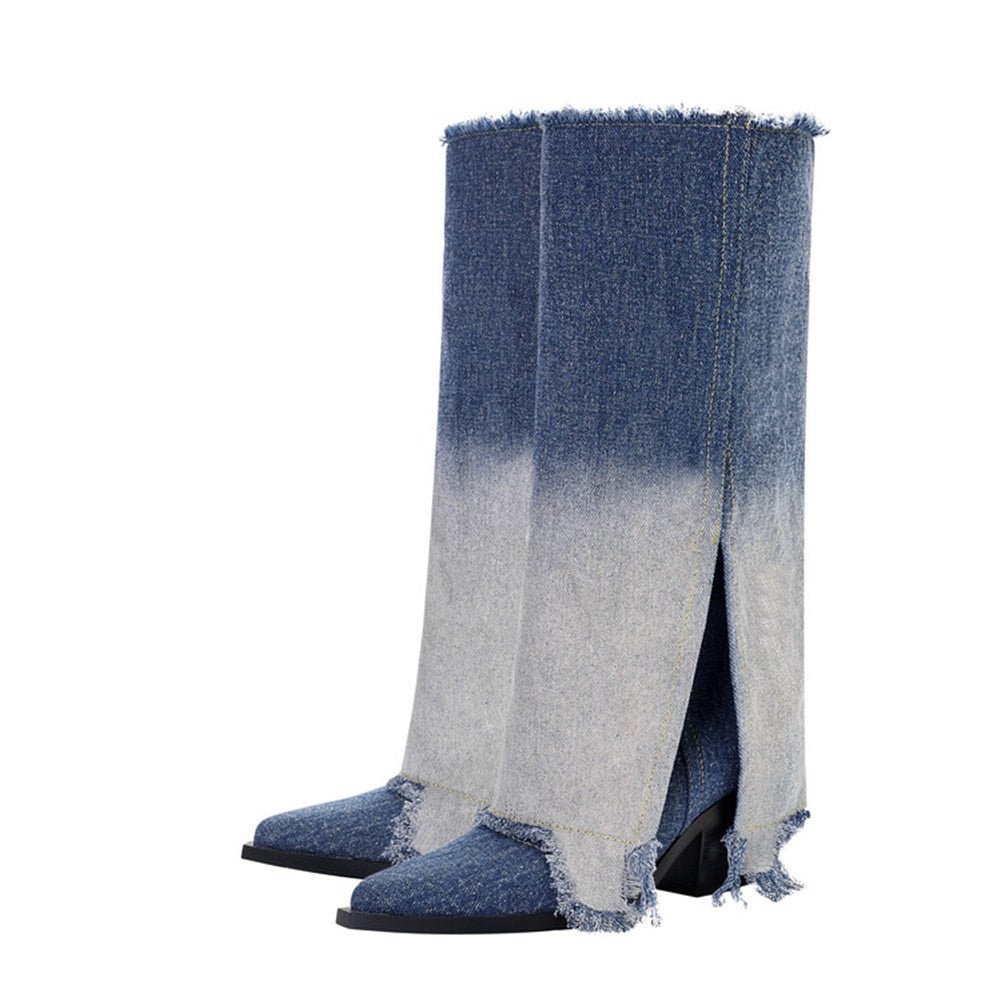 Denim Fray Boots - Kelly Obi New York