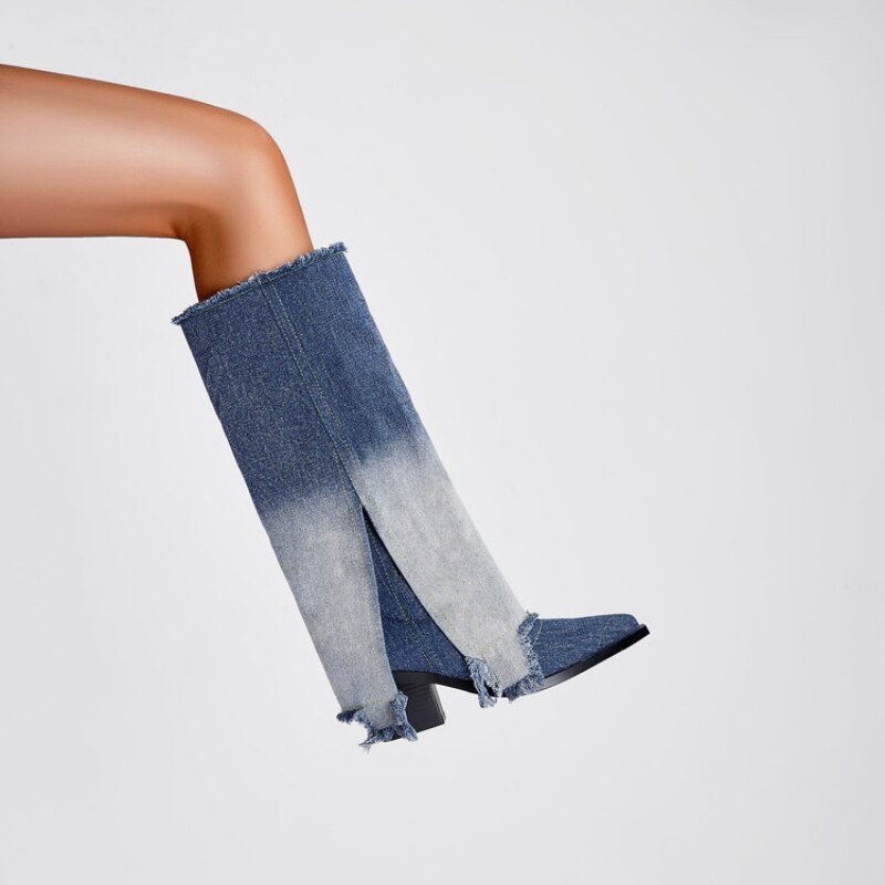 Denim Fray Boots - Kelly Obi New York