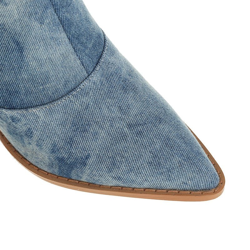 Denim Knee-High Cowboy Boots - Kelly Obi New York