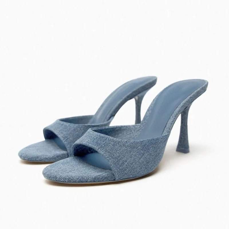 Denim Open-Toe High Heels Sandals - Kelly Obi New York