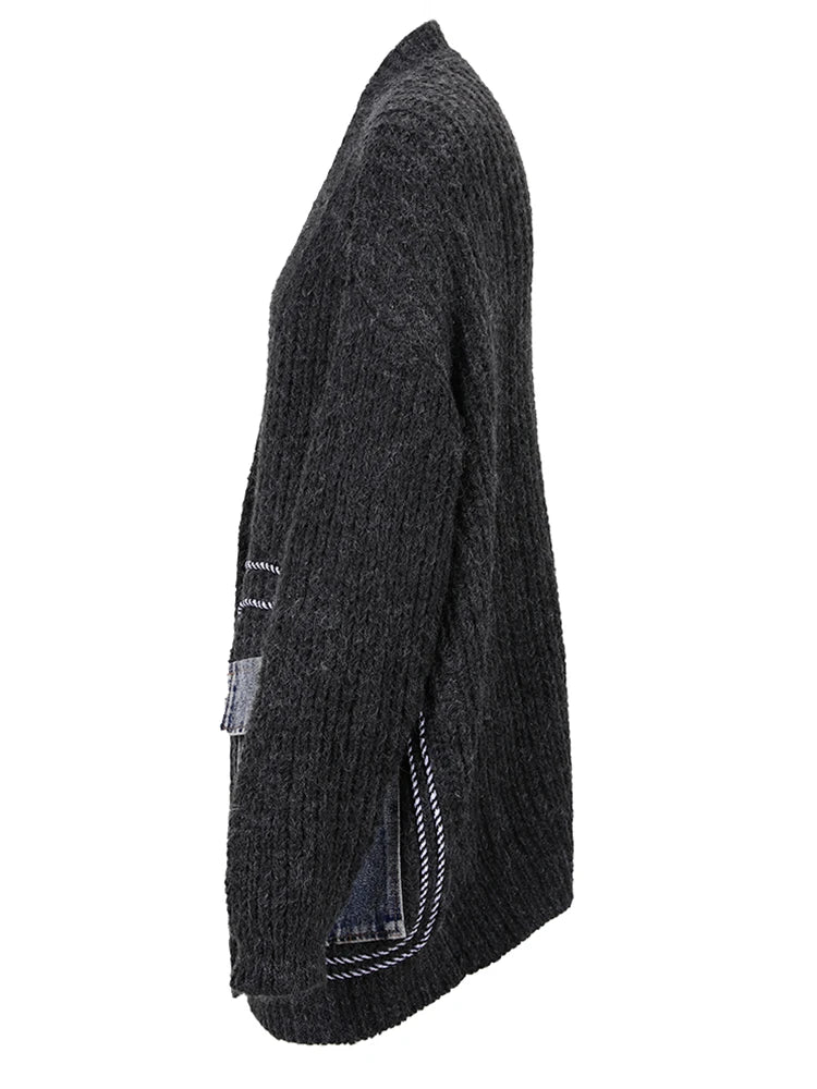 Denim Patch Pockets Knit Sweater - Kelly Obi New York