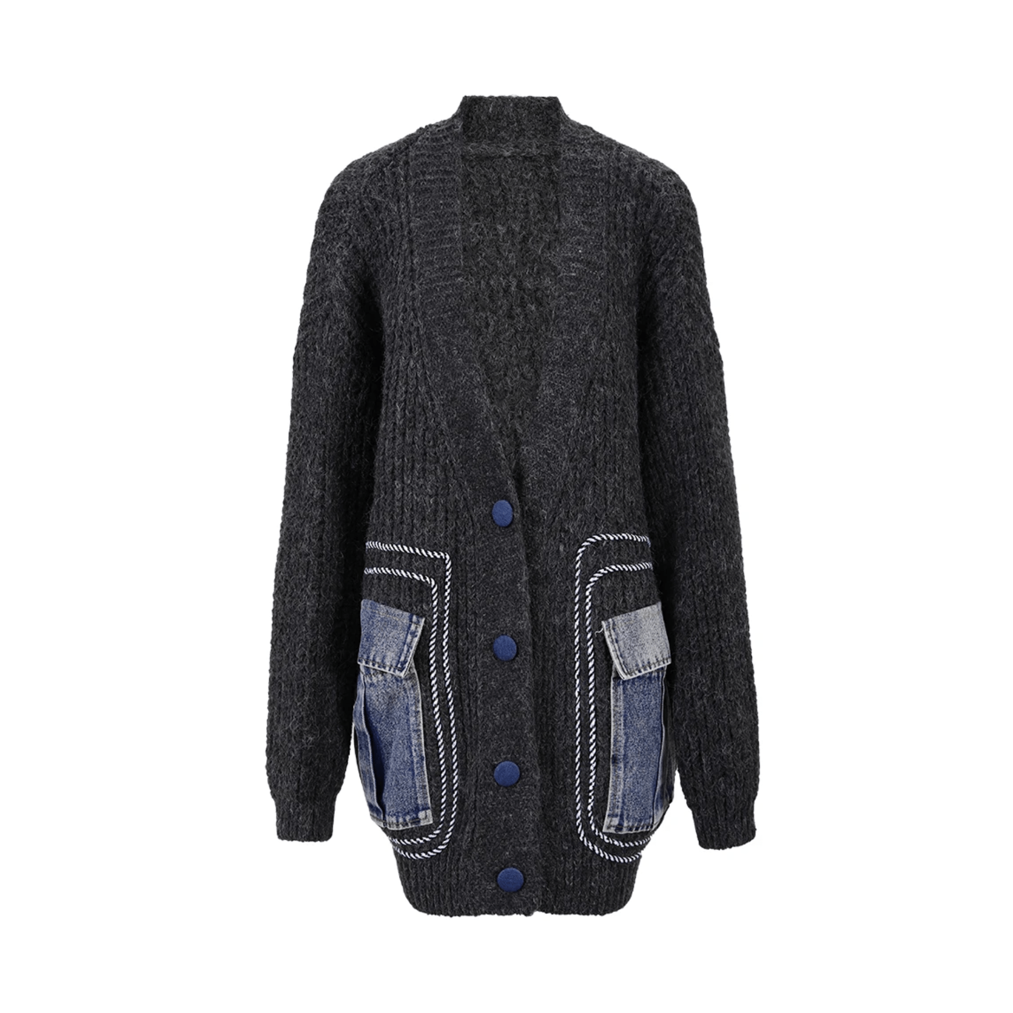 Denim Patch Pockets Knit Sweater - Kelly Obi New York