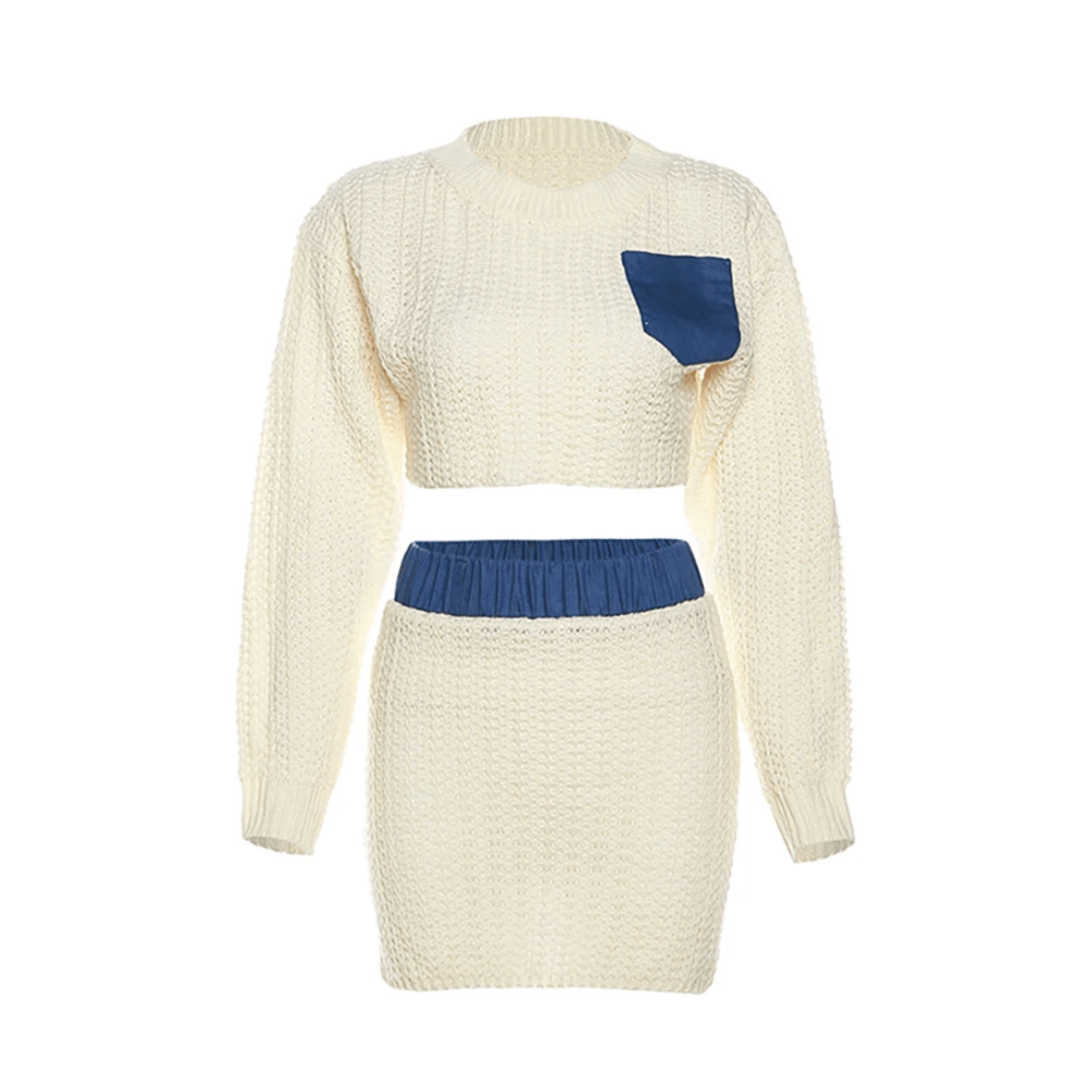 Denim Pocket Knit Top+Skirt Set - Kelly Obi New York