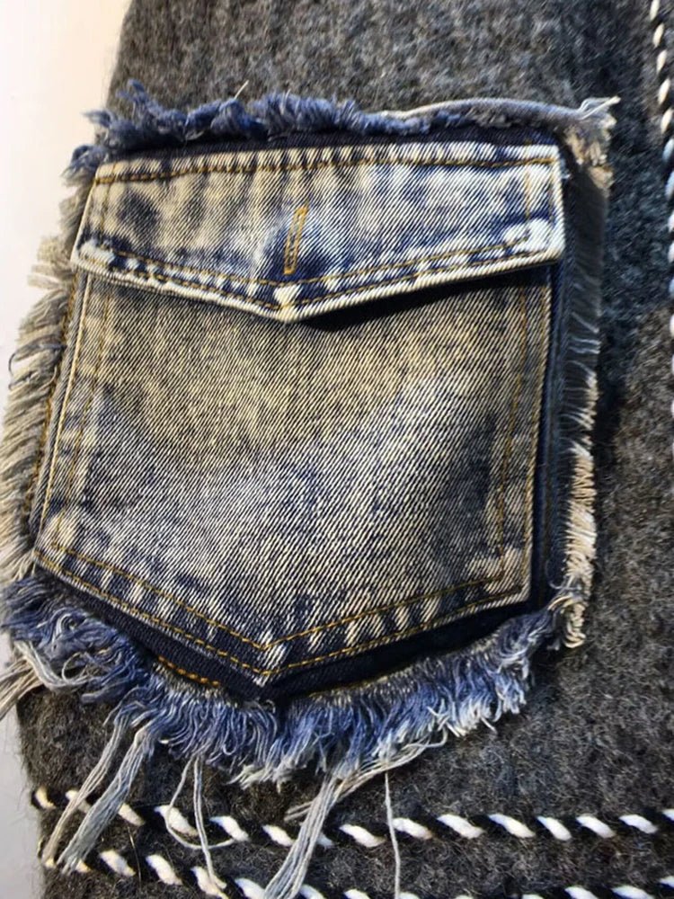Denim Pocket Overstitch Knit Cardigan - Kelly Obi New York