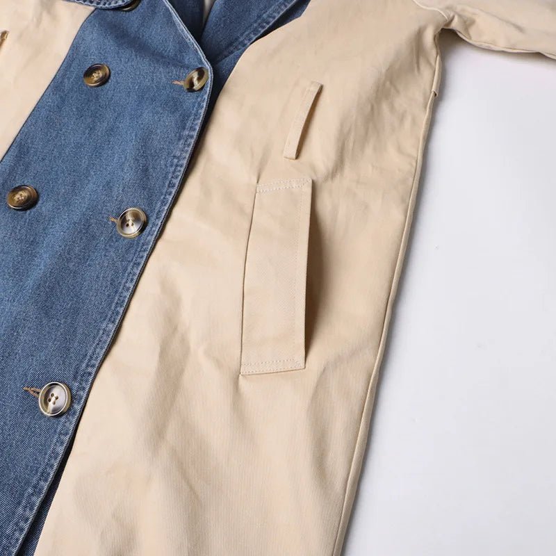 Denim Spliced Epaulet Belted Coat - Kelly Obi New York