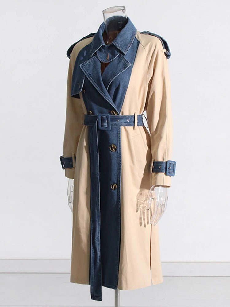 Denim Spliced Epaulet Belted Coat - Kelly Obi New York