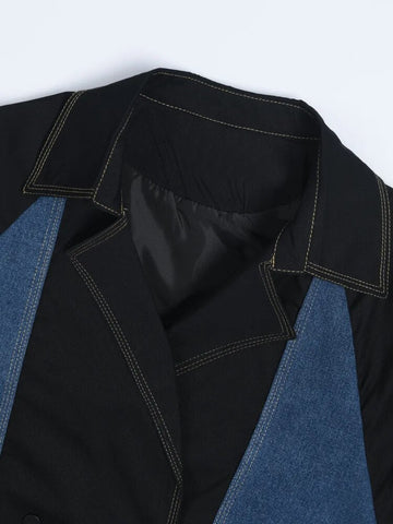 Denim Spliced Notched Collar Jacket - Kelly Obi New York