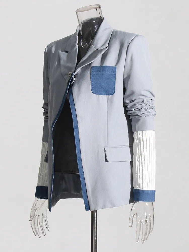 Denim Spliced Single Button Blazer - Kelly Obi New York