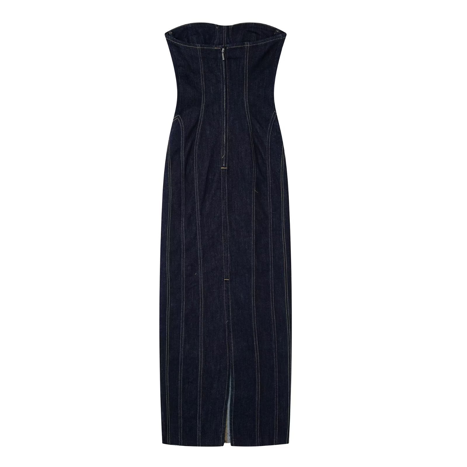 Denim Stitching Strapless Dress - Kelly Obi New York