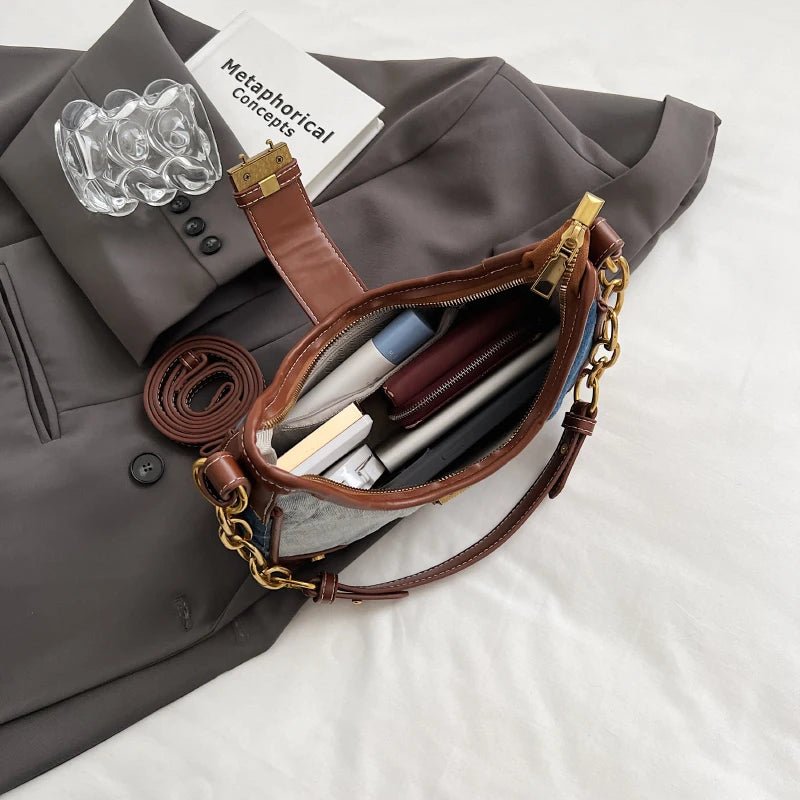 Denim Vegan Leather Shoulder Bag - Kelly Obi New York
