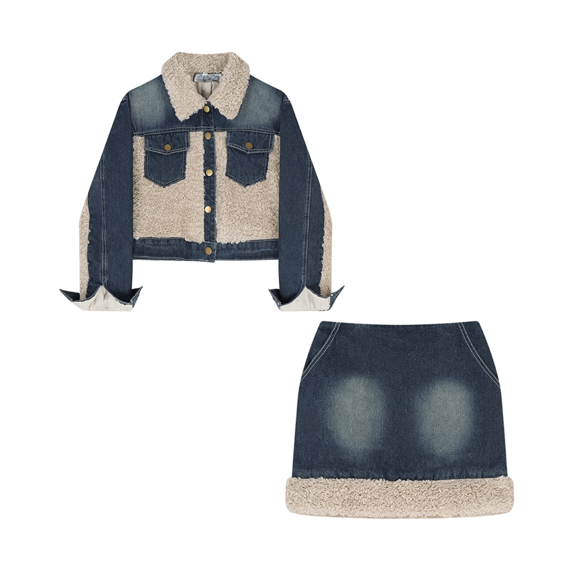 Denim Wool Patchwork Jacket+Skirt Set - Kelly Obi New York