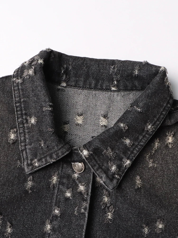 Distressed Black Denim Jacket - Kelly Obi New York