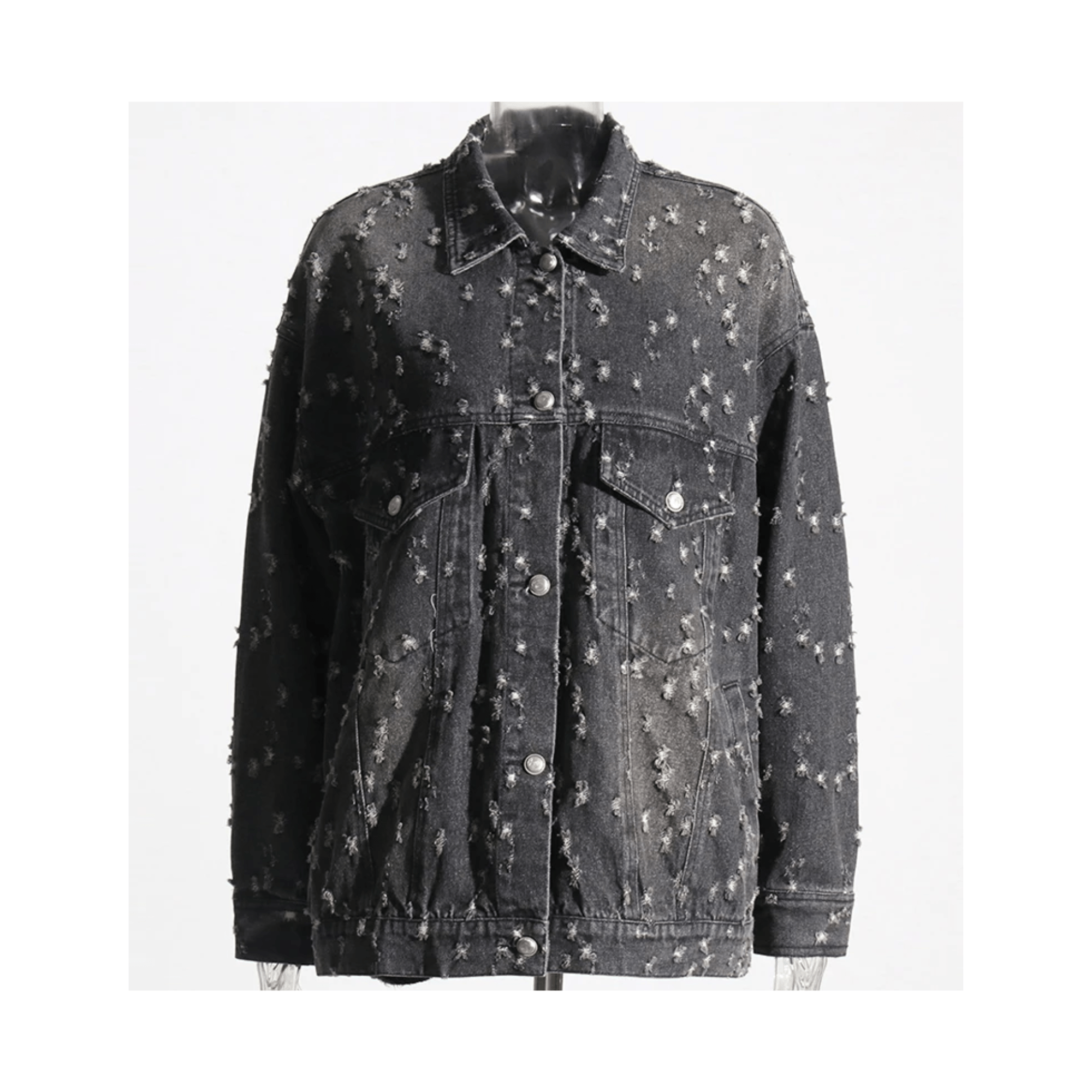 Distressed Black Denim Jacket - Kelly Obi New York