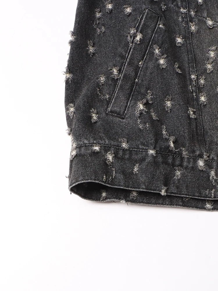 Distressed Black Denim Jacket - Kelly Obi New York