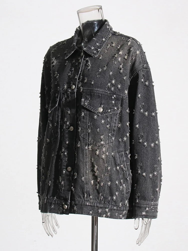 Distressed Black Denim Jacket - Kelly Obi New York