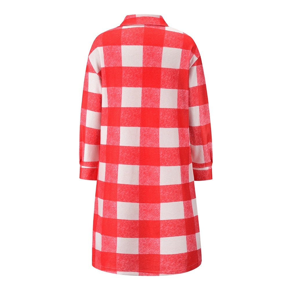 Double Breast Pocket Plaid Long Coat - Kelly Obi New York