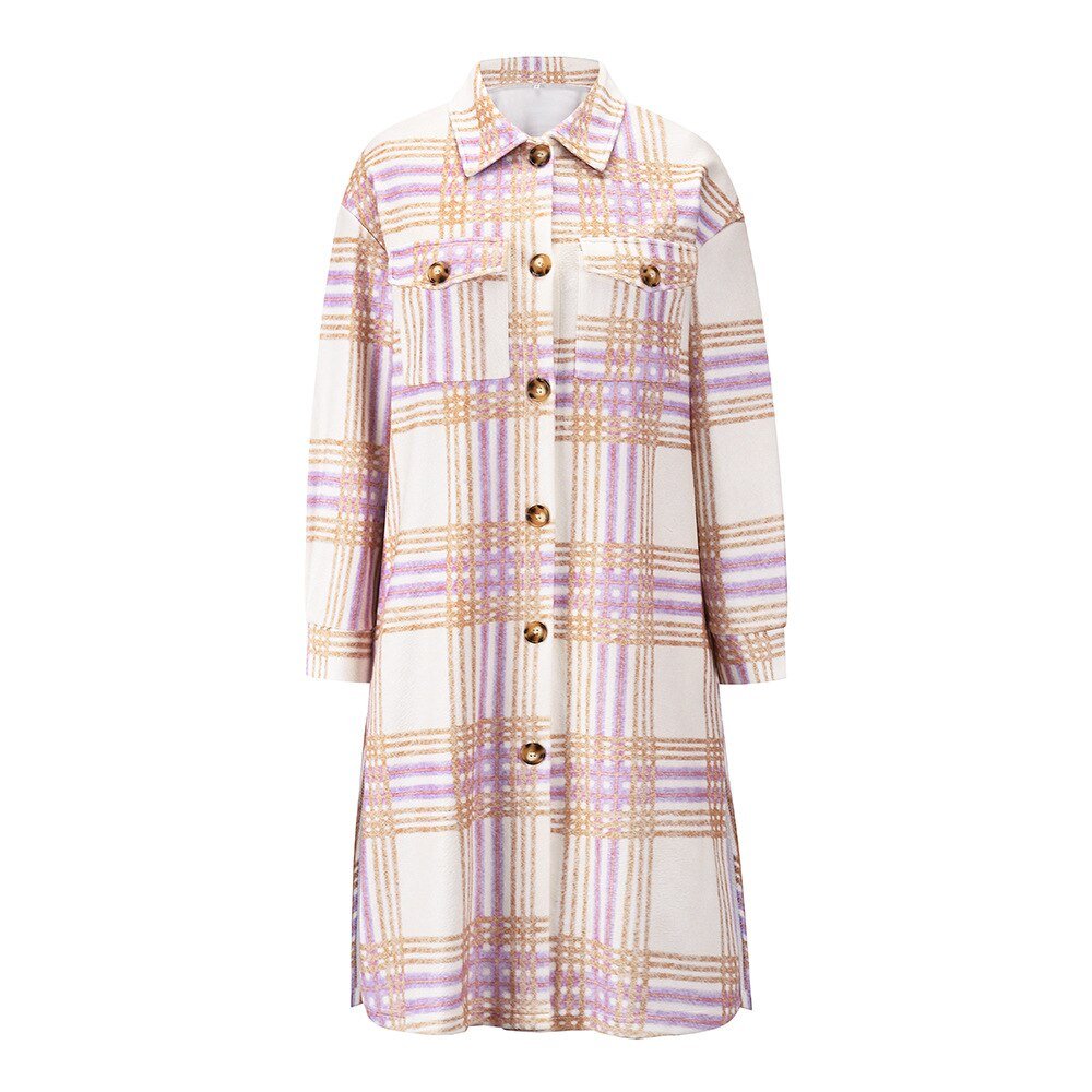 Double Breast Pocket Plaid Long Coat - Kelly Obi New York