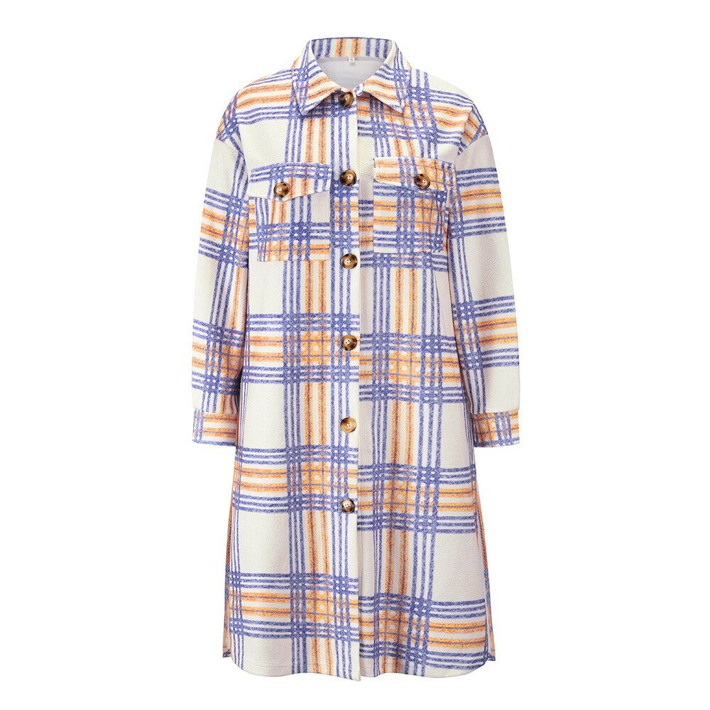 Double Breast Pocket Plaid Long Coat - Kelly Obi New York