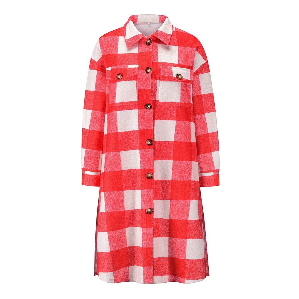 Double Breast Pocket Plaid Long Coat - Kelly Obi New York