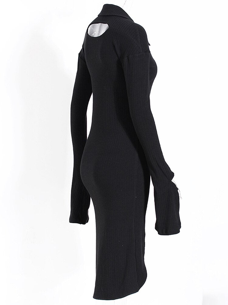 Double-Breasted Cut Out Ribbed Dress - Kelly Obi New York
