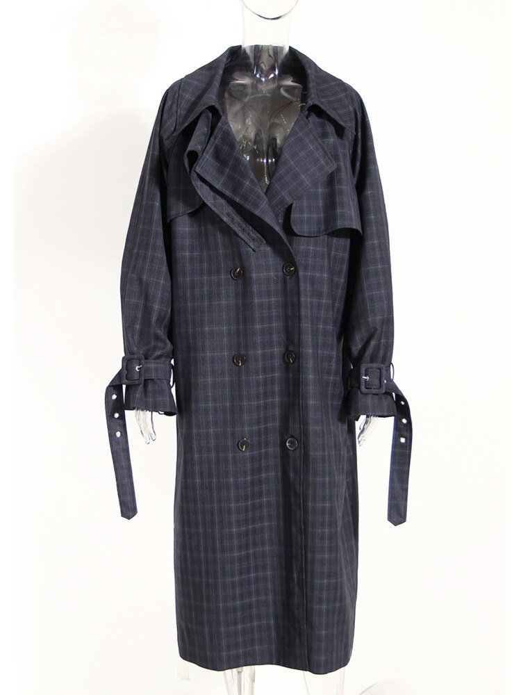 Double-Breasted Plaid Trench Coat - Kelly Obi New York