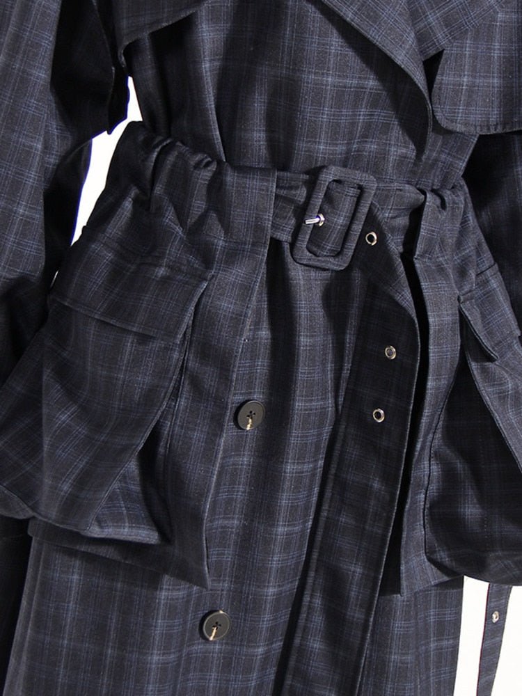 Double-Breasted Plaid Trench Coat - Kelly Obi New York