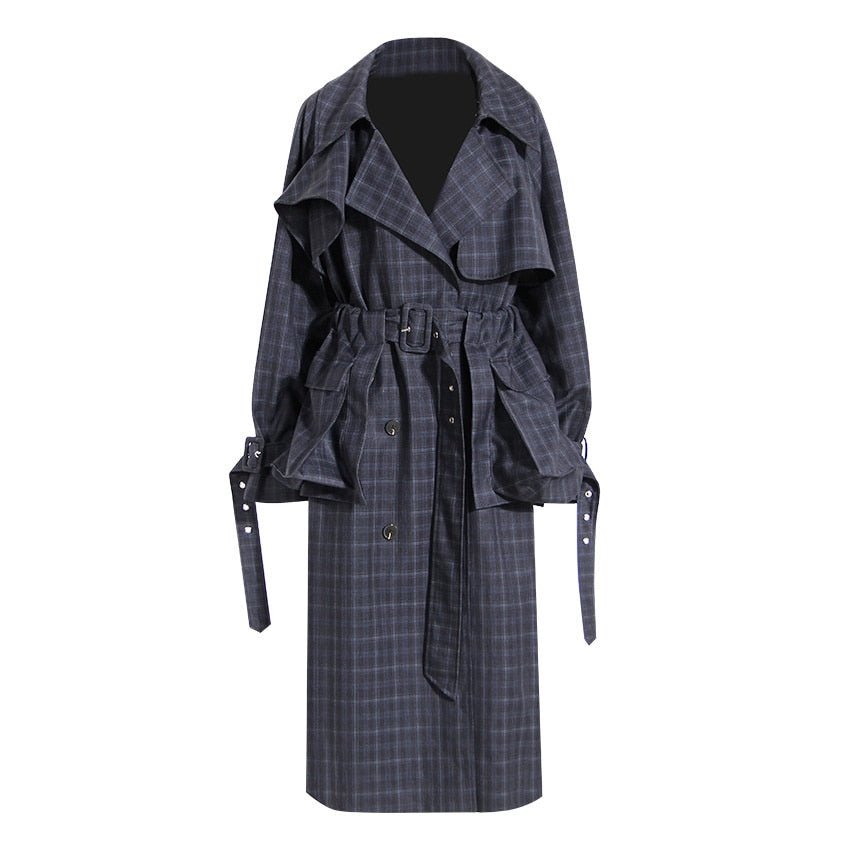 Double-Breasted Plaid Trench Coat - Kelly Obi New York