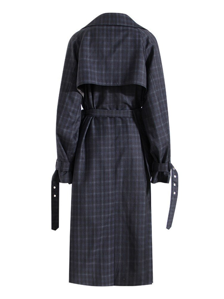 Double-Breasted Plaid Trench Coat - Kelly Obi New York