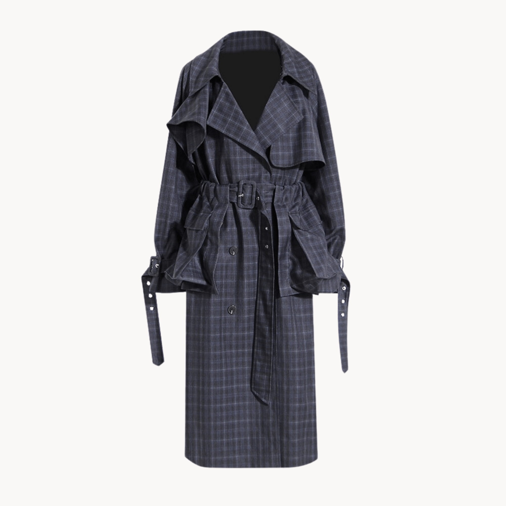 Double-Breasted Plaid Trench Coat - Kelly Obi New York