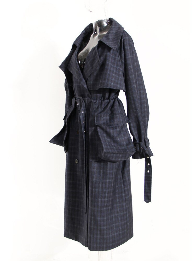 Double-Breasted Plaid Trench Coat - Kelly Obi New York