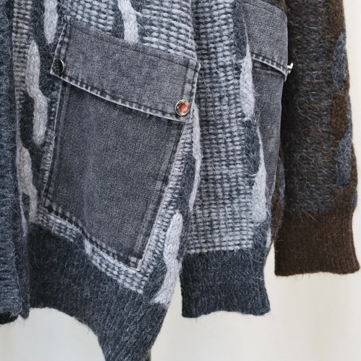 Double Denim Pockets Knit Sweater - Kelly Obi New York