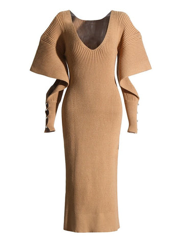 Dramatic Shoulder Knit Dress - Kelly Obi New York