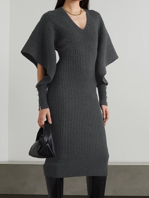 Dramatic Shoulder Knit Dress - Kelly Obi New York