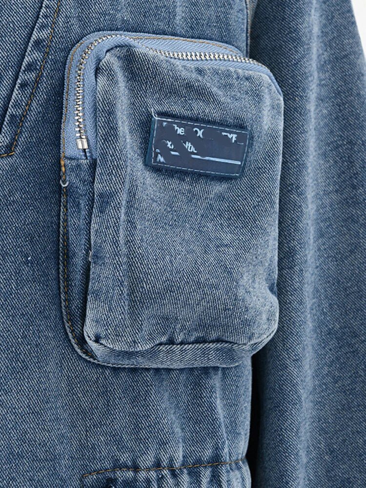 Drawstring and Pockets Hooded Denim Jacket - Kelly Obi New York
