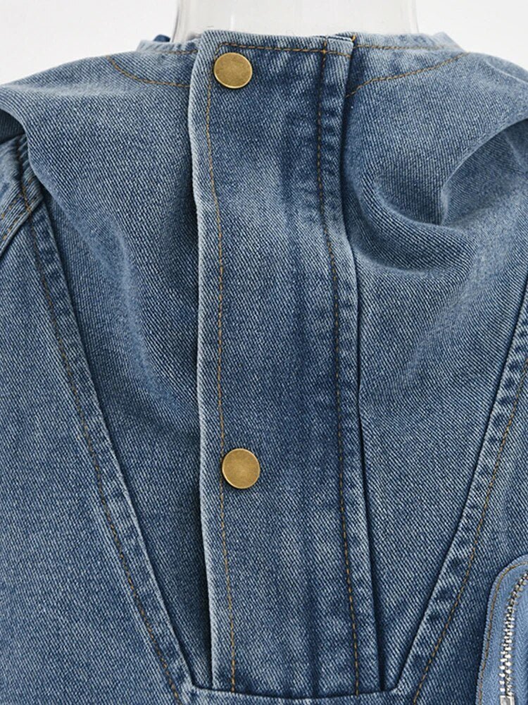Drawstring and Pockets Hooded Denim Jacket - Kelly Obi New York