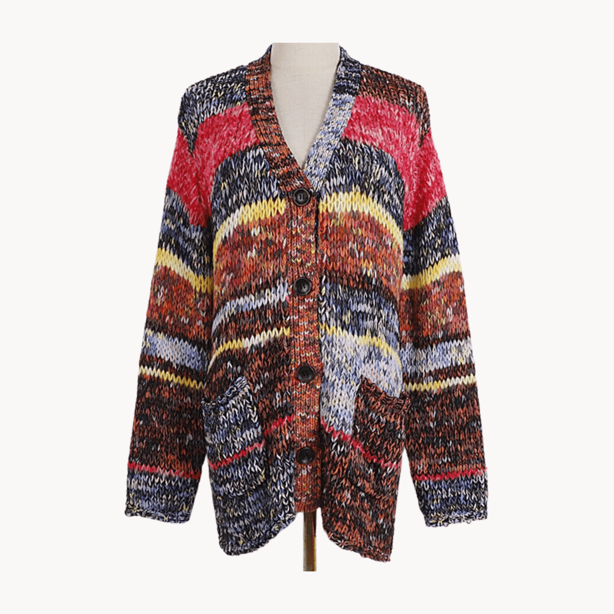 Dual Pockets Multicolor Knitted Cardigan - Kelly Obi New York