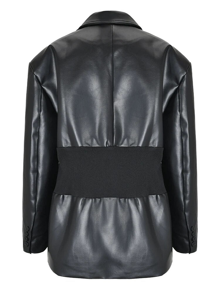 Elastic Waist Vegan Leather Jacket - Kelly Obi New York